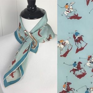 Vintage Hand Rolled Silk Scarf Polo Horse Print